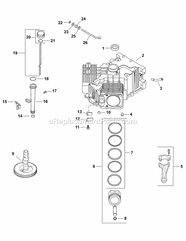 Kohler Cv750-0028 Crankcase Diagram and Parts List for M60-KH 53AH8CT6050-30HP-OHV Cub Cadet Lawn Tractor